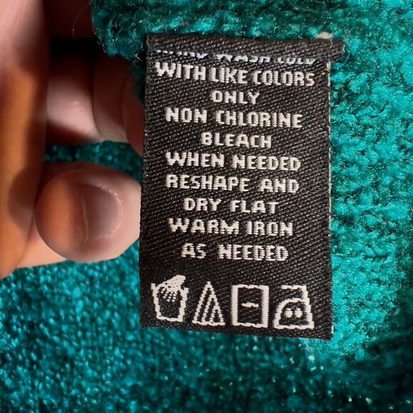 Norton McNaughton Sweater Woman's Large Green Fluffly Fringe Collar Long Sleeve - Picture 5 of 11